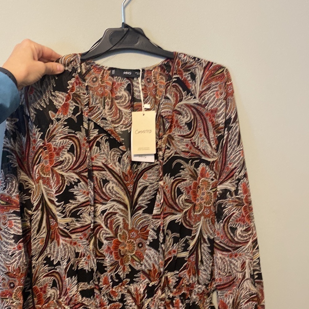 NWT Mango floral chiffon long sleeve mini dress - Picture 10 of 10
